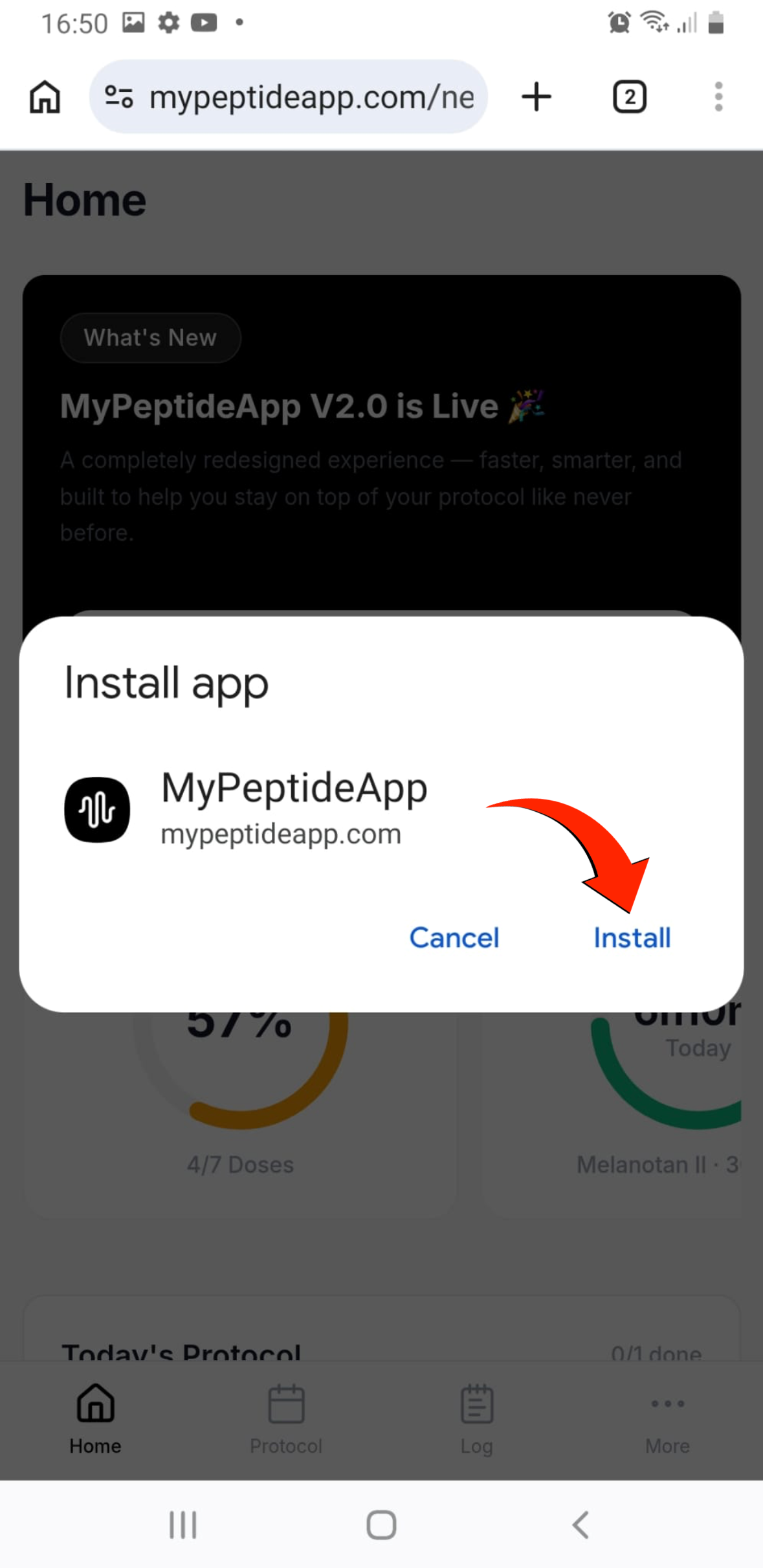 Install confirmation dialog
