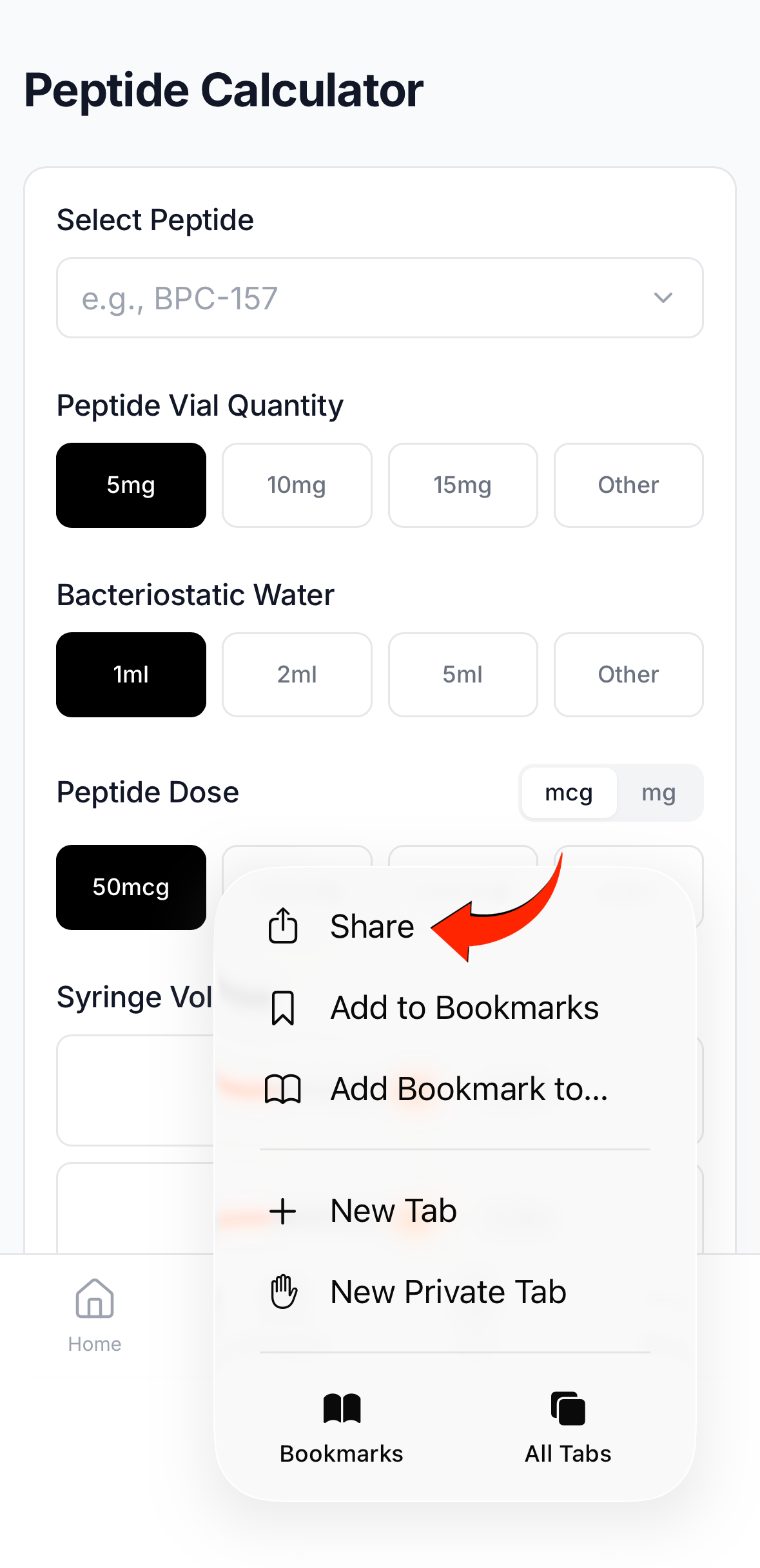 Safari share button highlighted