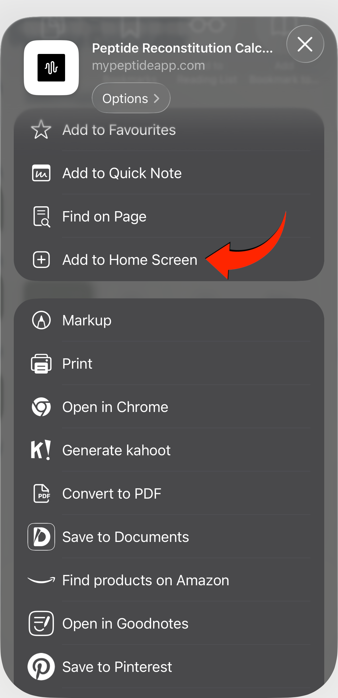 Share menu with Add to Home Screen option